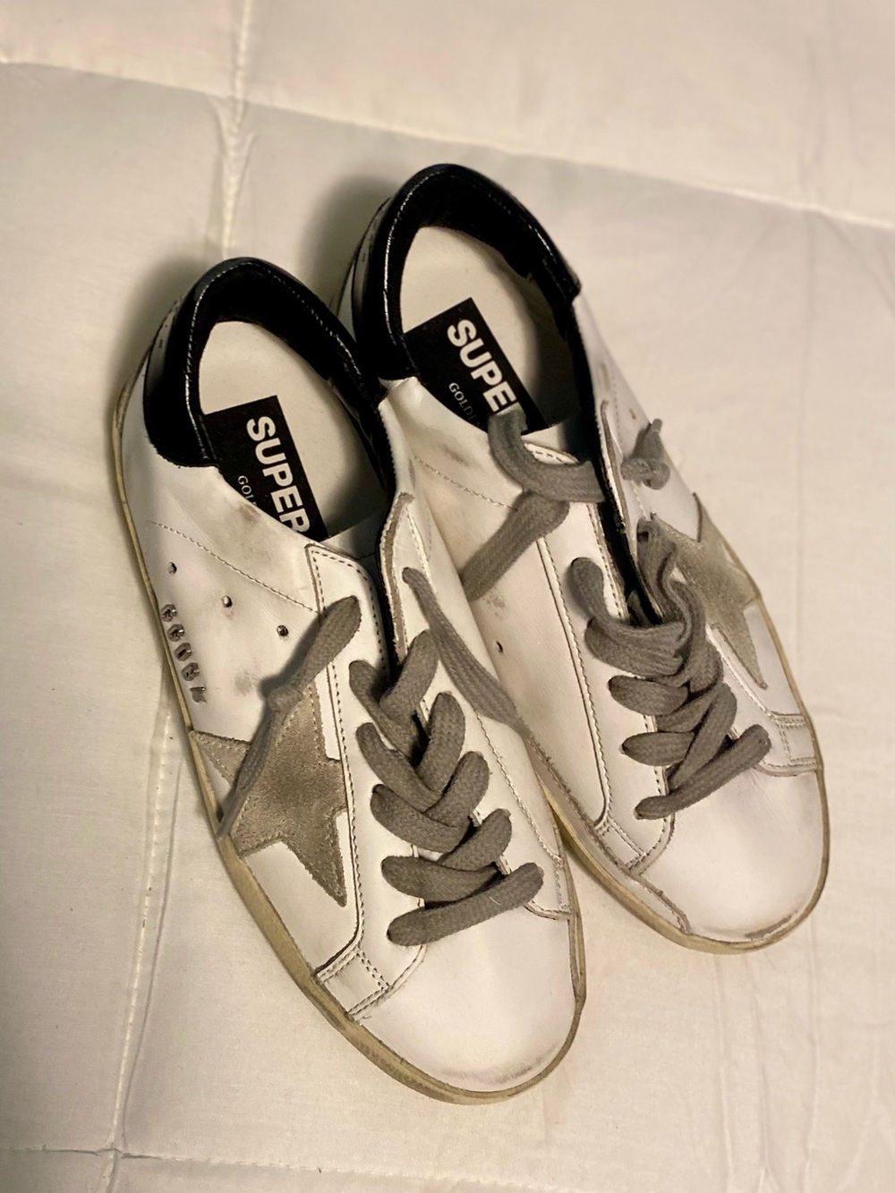 Golden Goose White Sneakers with Gray Star and Laces